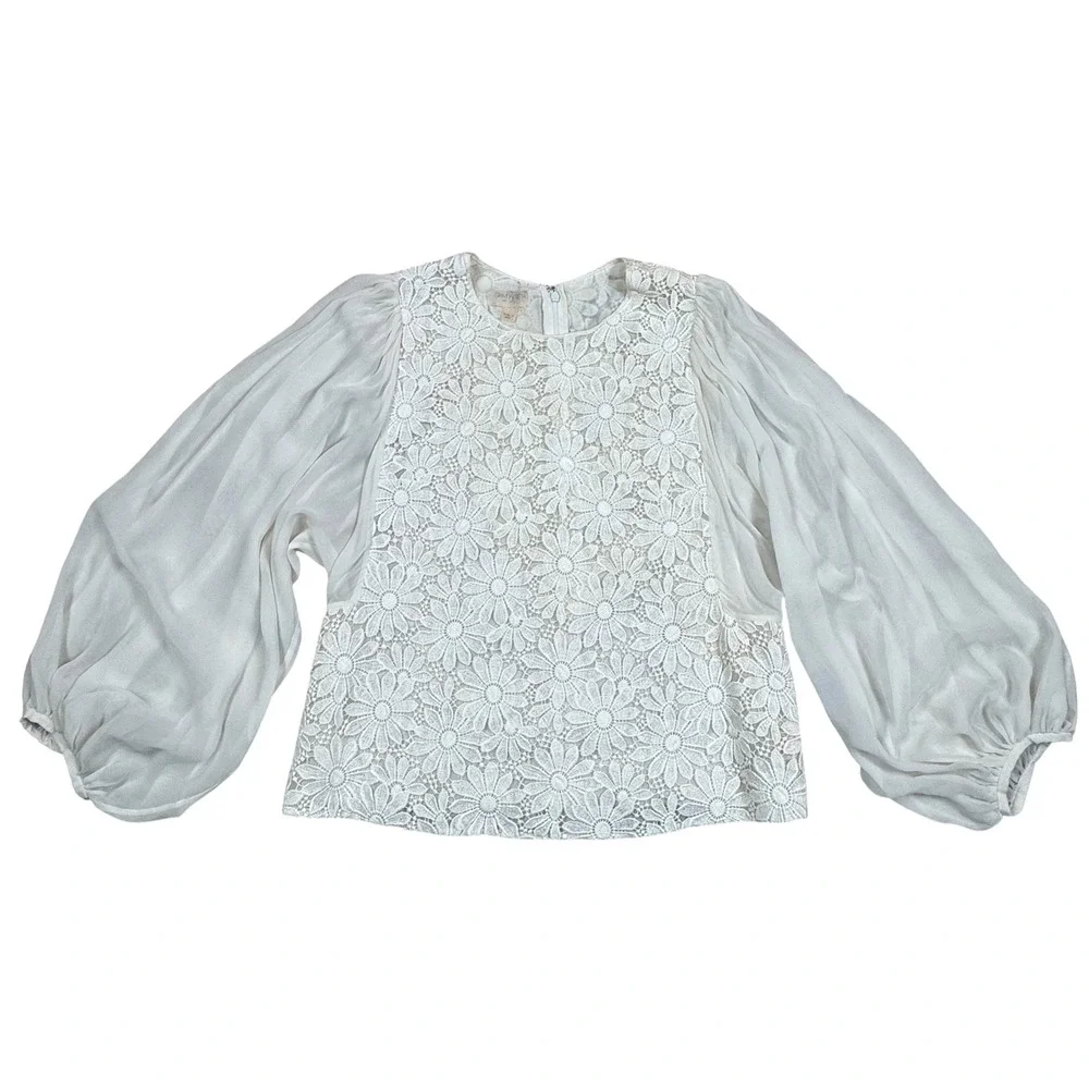 Giambattista Valli Archival Lace Silk Balloon Sleeve Blouse Italy 40 XS Ivory - Picture 2 of 15
